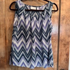 NWOT Chicos blue black and tan abstract print sleeveless top Women Large